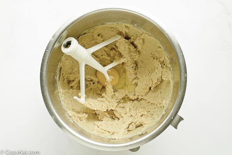 mixing up chocolate chip cookie dough