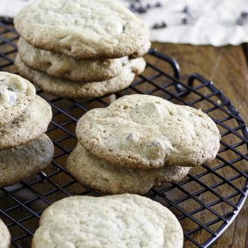 stacks of freshly baked mrs fields chocolate chip cookies