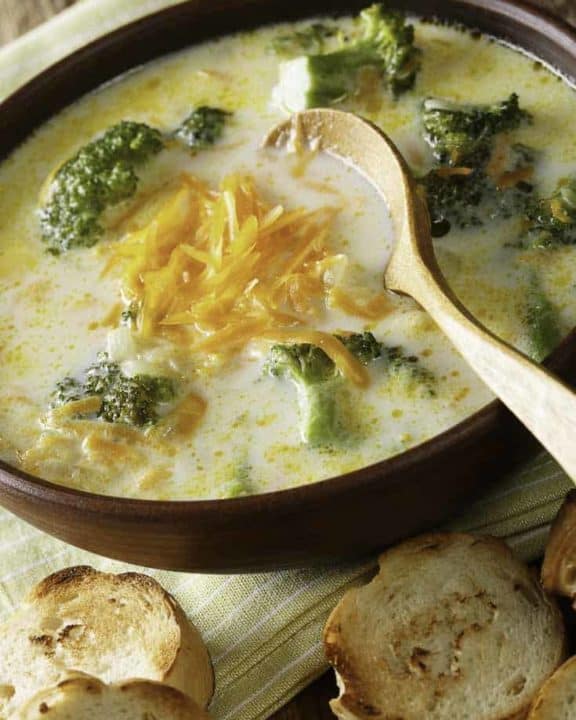 Bowl of homemade Black Eyed Pea Broccoli Cheese Soup
