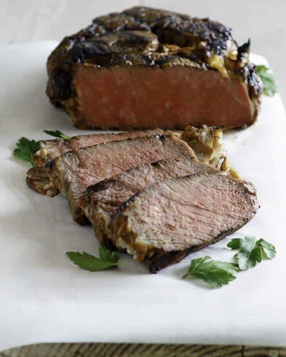 bourbon street steak on a cutting board