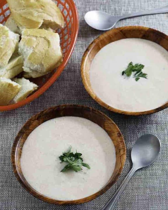 two bowls of tomato soup that is homemade