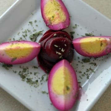 Hard boiled eggs dyed with beets