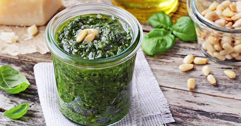 a jar of homemade pesto