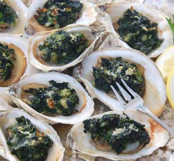 oysters prepared rockefeller style.