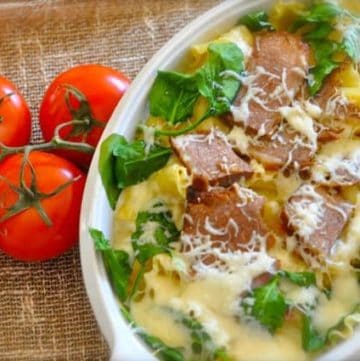 Baked Pasta with beef in a dish