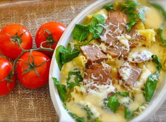 Baked Pasta with beef in a dish