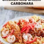carbonara made with chicken and shrimp