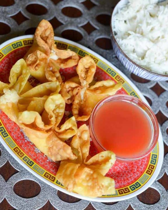 Homemade Sweet and Sour sauce with crab rangoons