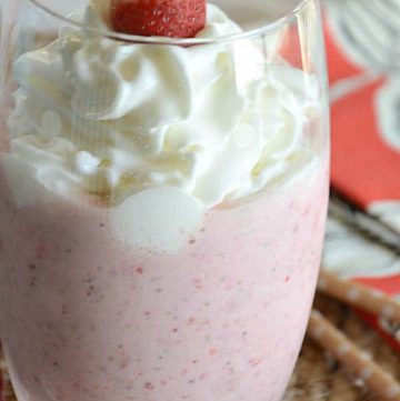 Homemade Starbucks Strawberry and Creme Frappe in a glass