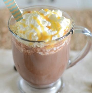 Homemade Dunkin Donuts Salted Caramel Hot Chocolate in a mug