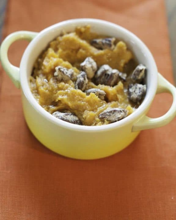 Homemade Red Lobster Whipped Sweet Potatoes with Honey Roasted Pecans in a bowl