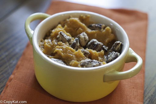 A bowl of homemade Red Lobster Whipped Sweet Potatoes with Honey Roasted Pecans