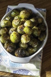 Homemade Red Lobster Fresh Roasted Brussel Sprouts with brown butter sauce in a serving bowl
