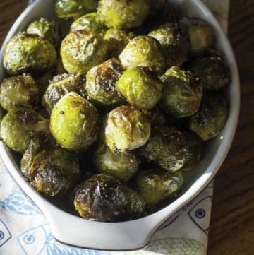 Homemade Red Lobster Fresh Roasted Brussel Sprouts with brown butter sauce in a serving bowl