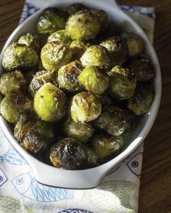 Homemade Red Lobster Fresh Roasted Brussel Sprouts with brown butter sauce in a serving bowl