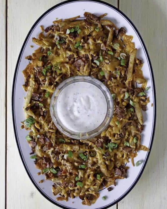 Homemade Cheddar's Texas Cheese Fries with ranch dip
