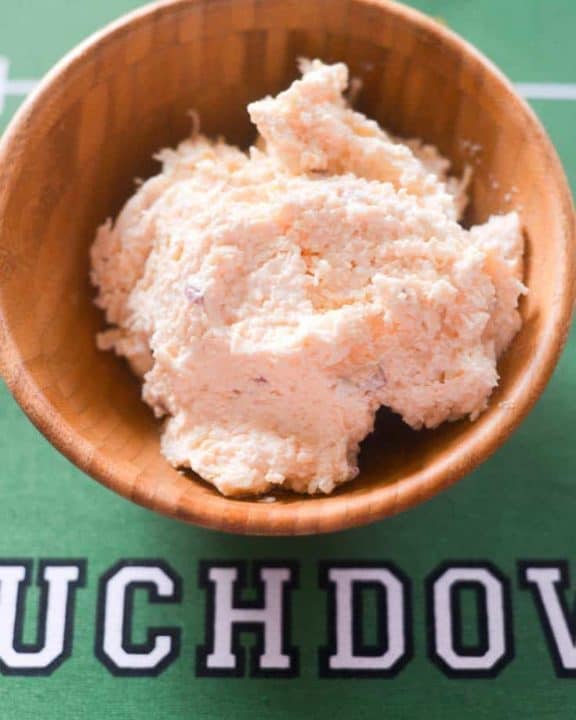 Smoked gouda cheese dip in a bowl.