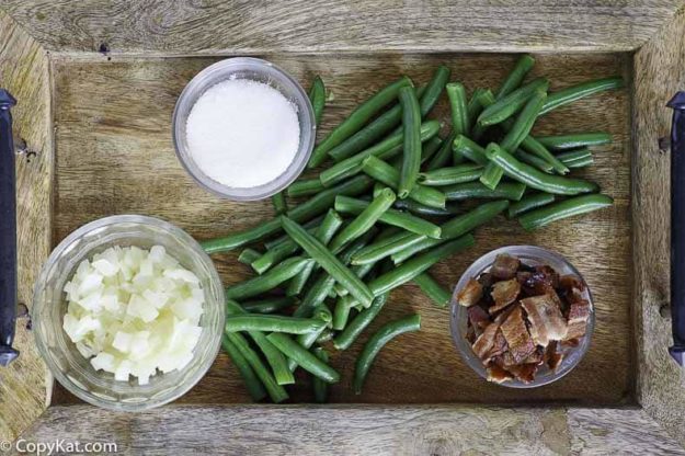 Ingredients for the Cracker Barrel Green Beans copycat recipe. 