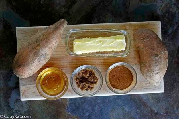 Ingredients to make the Outback Steakhouse Baked Sweet Potato with honey butter. #copycat #outback #sweet potato