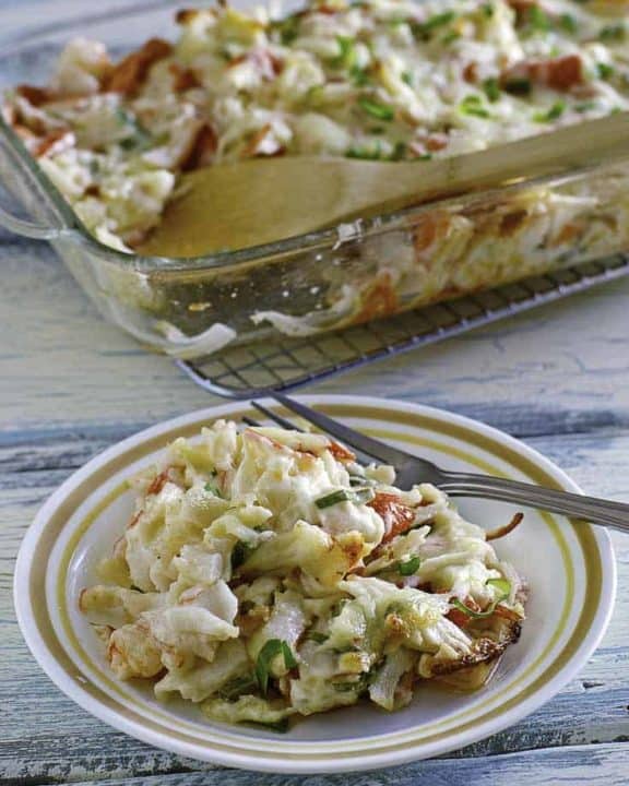 Homemade copycat Chinese Buffet Seafood Delight Bake crab casserole on a plate.