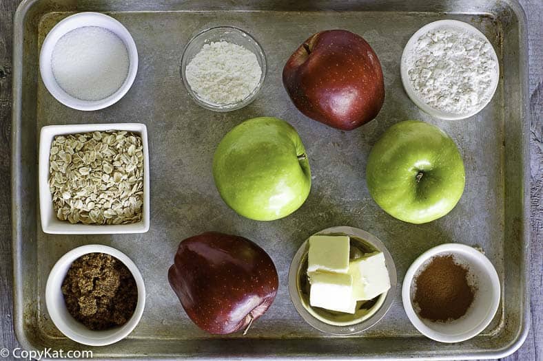 Ingredients for a homemade apple crisp.