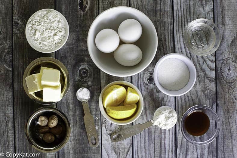 Ingredients for homemade copycat Sara Lee Pound Cake.