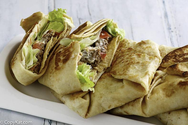 Homemade Taco Bell Crunchwraps on a platter