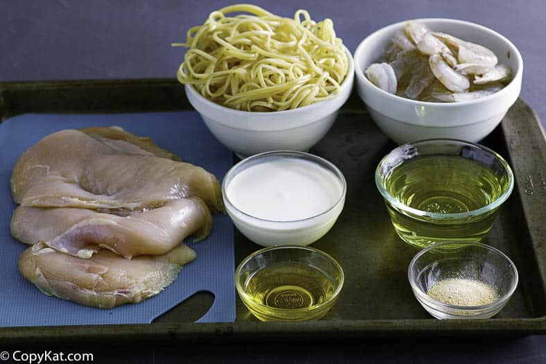 Ingredients for homemade copycat Outback Steakhouse famous Queensland Chicken and Shrimp Pasta