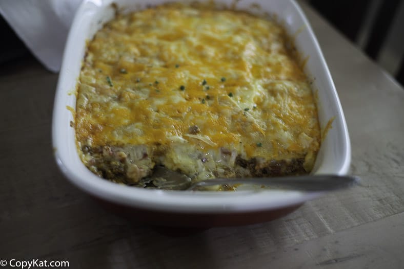 This ground beef Mexican casserole is filled with flavorful beef and lots of cheese.  It's like a giant enchilada! 