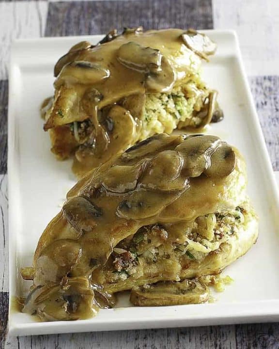 Plate of Olive Garden Stuffed Chicken Marsala.