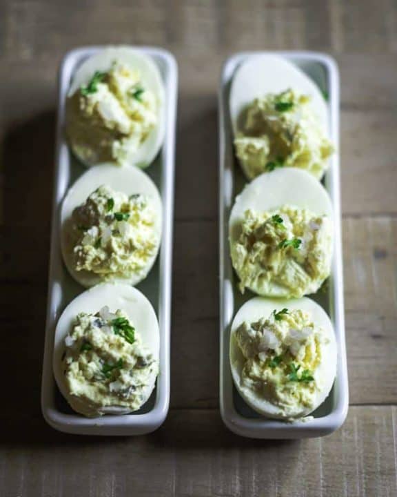 Deviled eggs made with truffle oil