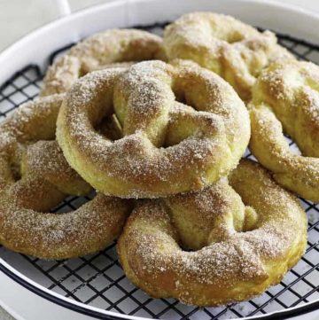 A tray of homemade soft pretzels