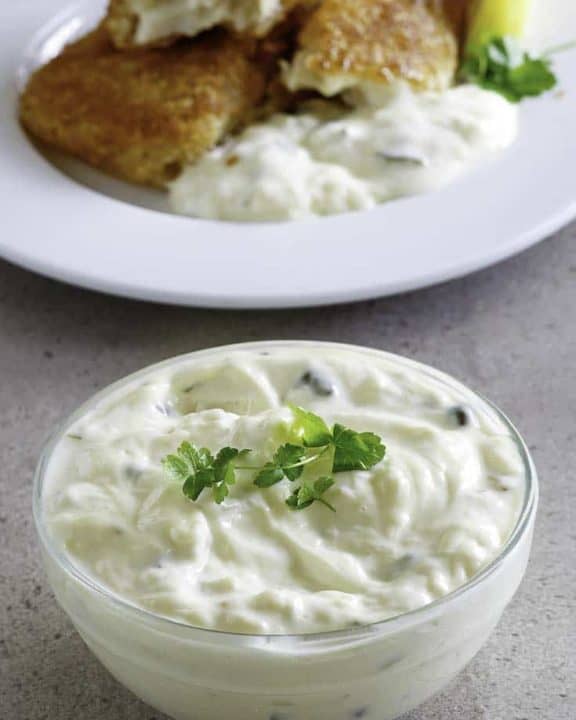 creamy tartar sauce recipe in a small bowl