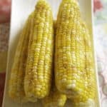Homemade Red Lobster Chesapeake Corn on the Cob on a serving platter.
