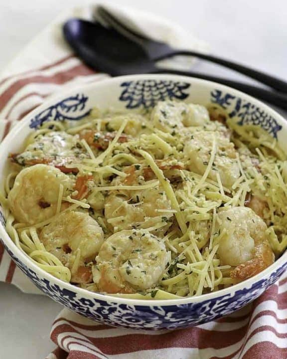 a bowl of homemade Red Lobster Shrimp Pasta
