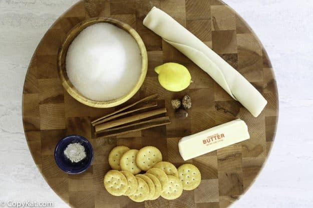 pie shell, ritz crackers, butter, lemon, sugar, and spices