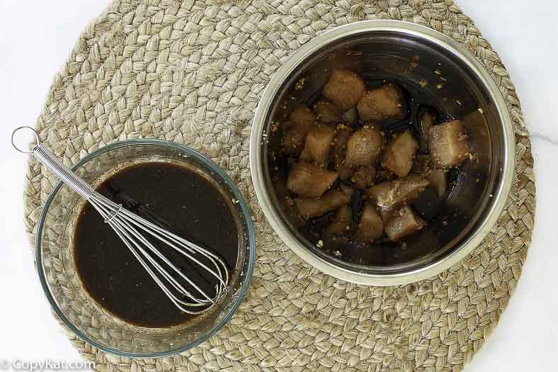 chicken marinating and the finishing sauce