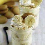 two mason jars filled with Cracker Barrel Banana Pudding