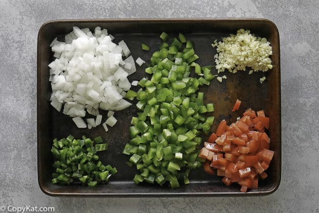 onions, garlic, bell pepper, and more