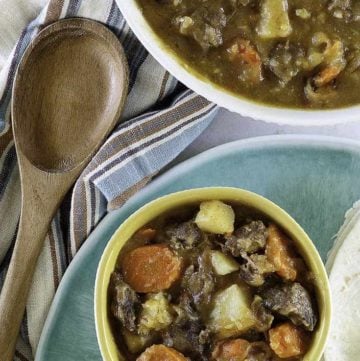 two bowls of homemade crock post carne guisada