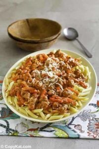 a bowl of homemade Olive Garden Grilled Sausage and Peppers Rustica