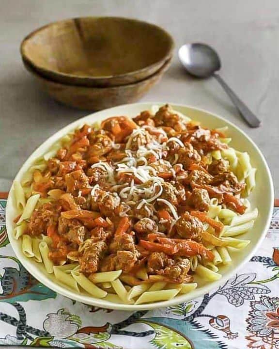 a bowl of homemade Olive Garden Grilled Sausage and Peppers Rustica