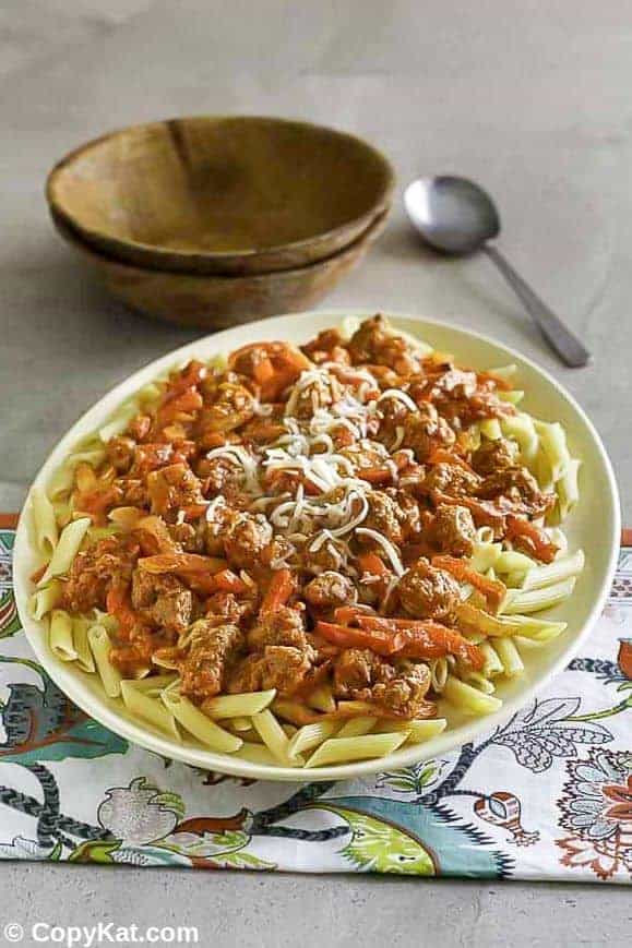 a bowl of homemade Olive Garden Grilled Sausage and Peppers Rustica
