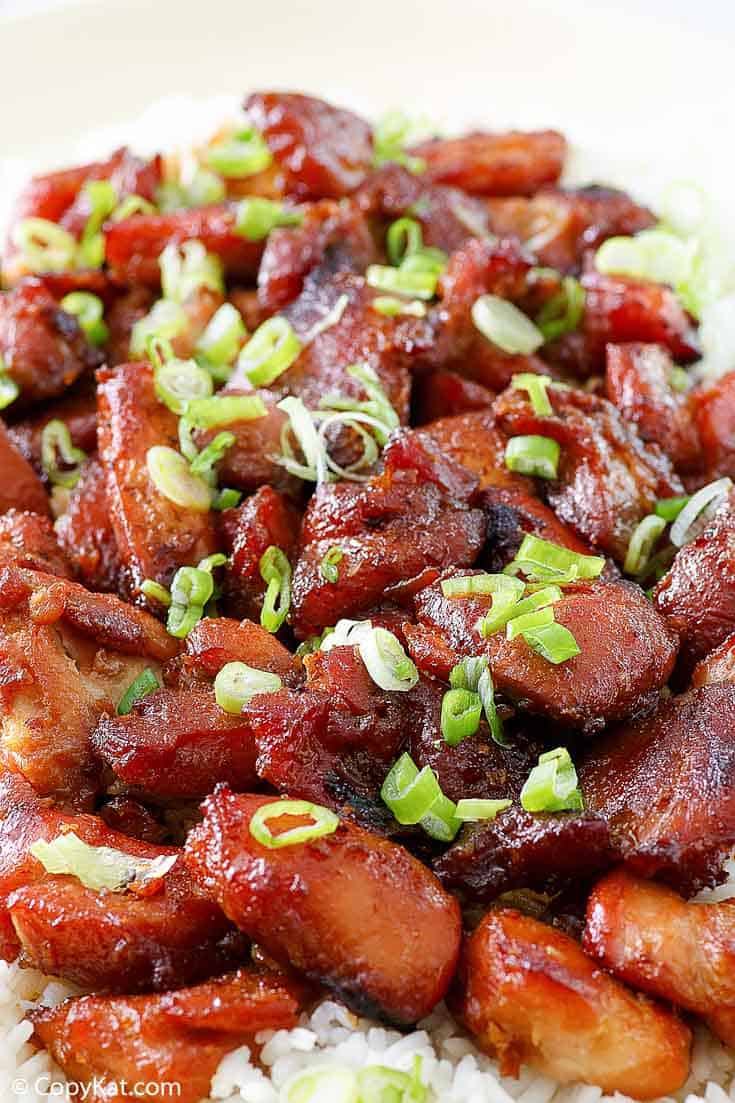 Bourbon Chicken on top of white rice