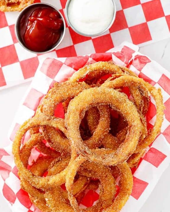 a basket of homemade Dairy Queen onion rings