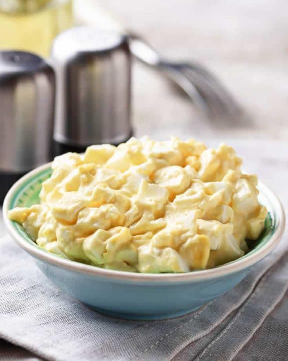 a bowl of homemade Kenny and Ziggy's Deli Egg Salad