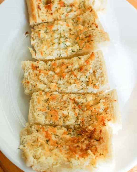 slices of garlic bread on a plate