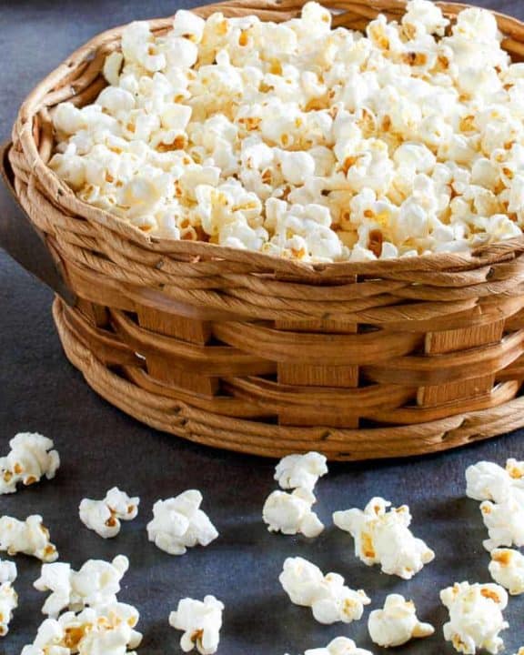 basket of homemade kettle corn