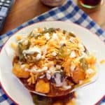 loaded tater tots on a plate
