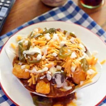 loaded tater tots on a plate